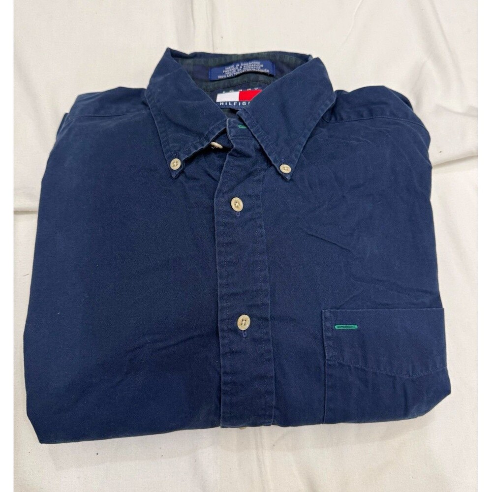 Tommy Hilfiger Men’s M Regular Blue Solid Long Sleeve Woven Cotton Pocket